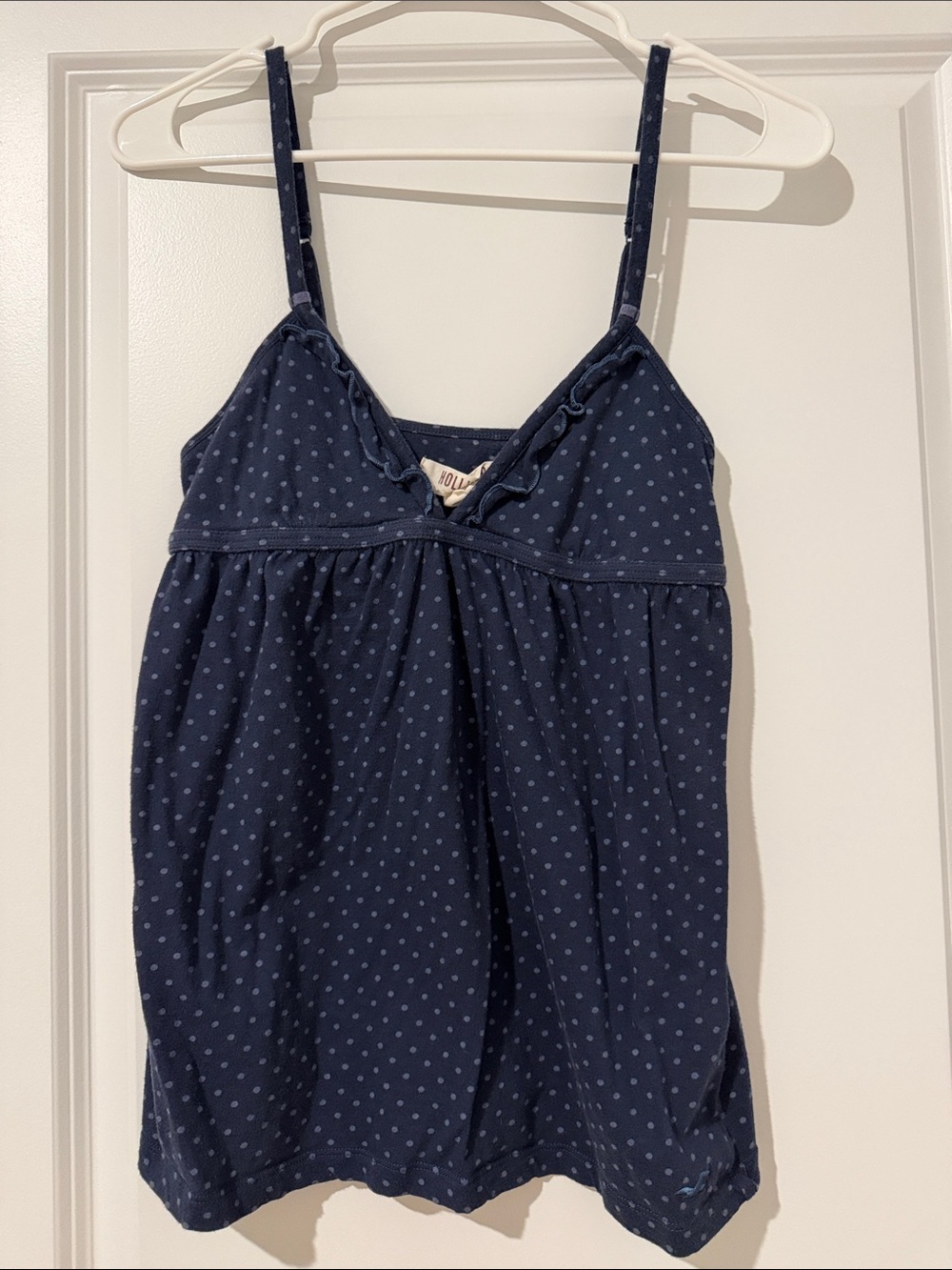 Hollister Navy Blue Polka Dot Spaghetti Strap Babydoll Tank